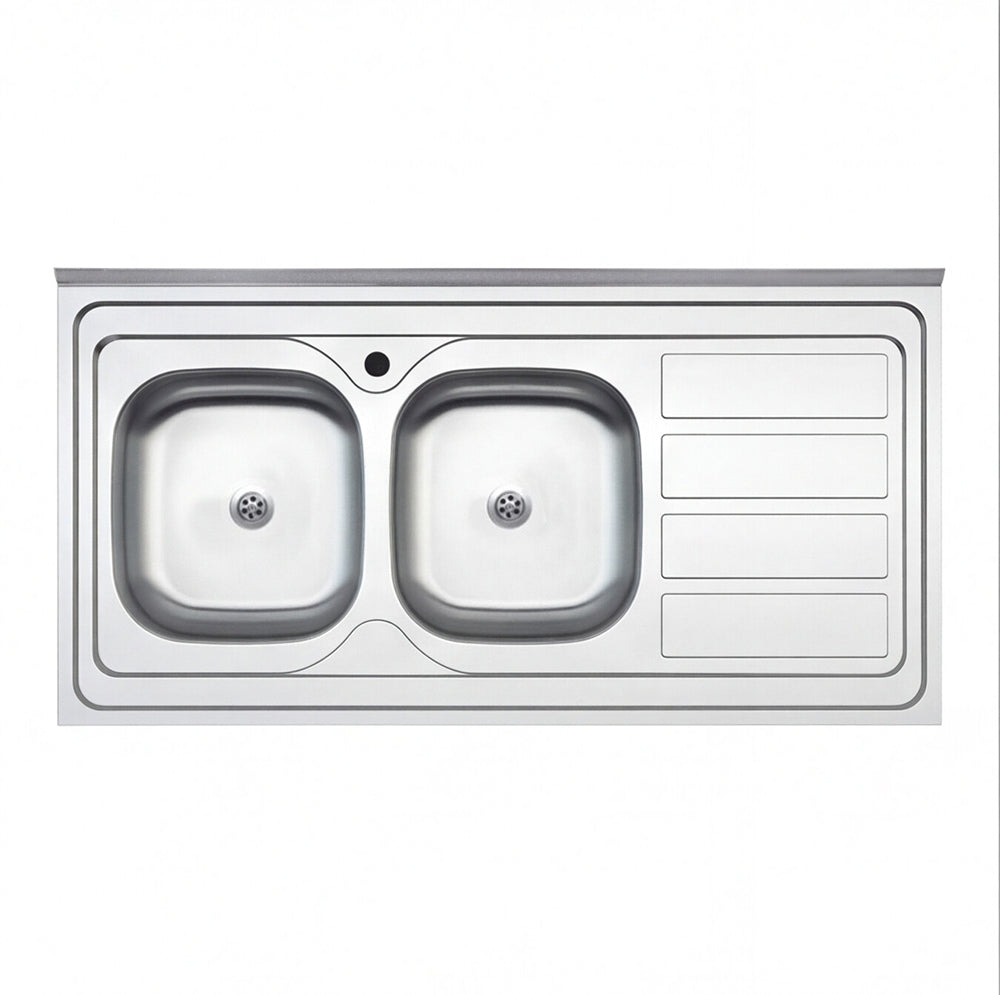 Lavello cucina da appoggio due vasche con gocciolatoio destro 120x60 cm - Samet SA46DX