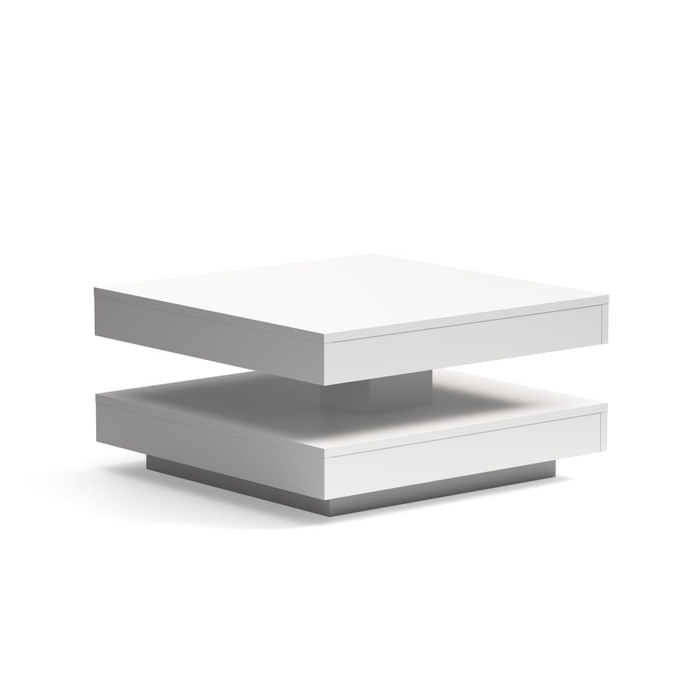 Tavolino da salotto con doppio piano quadrato girevole bianco 67x67 cm Monolith
