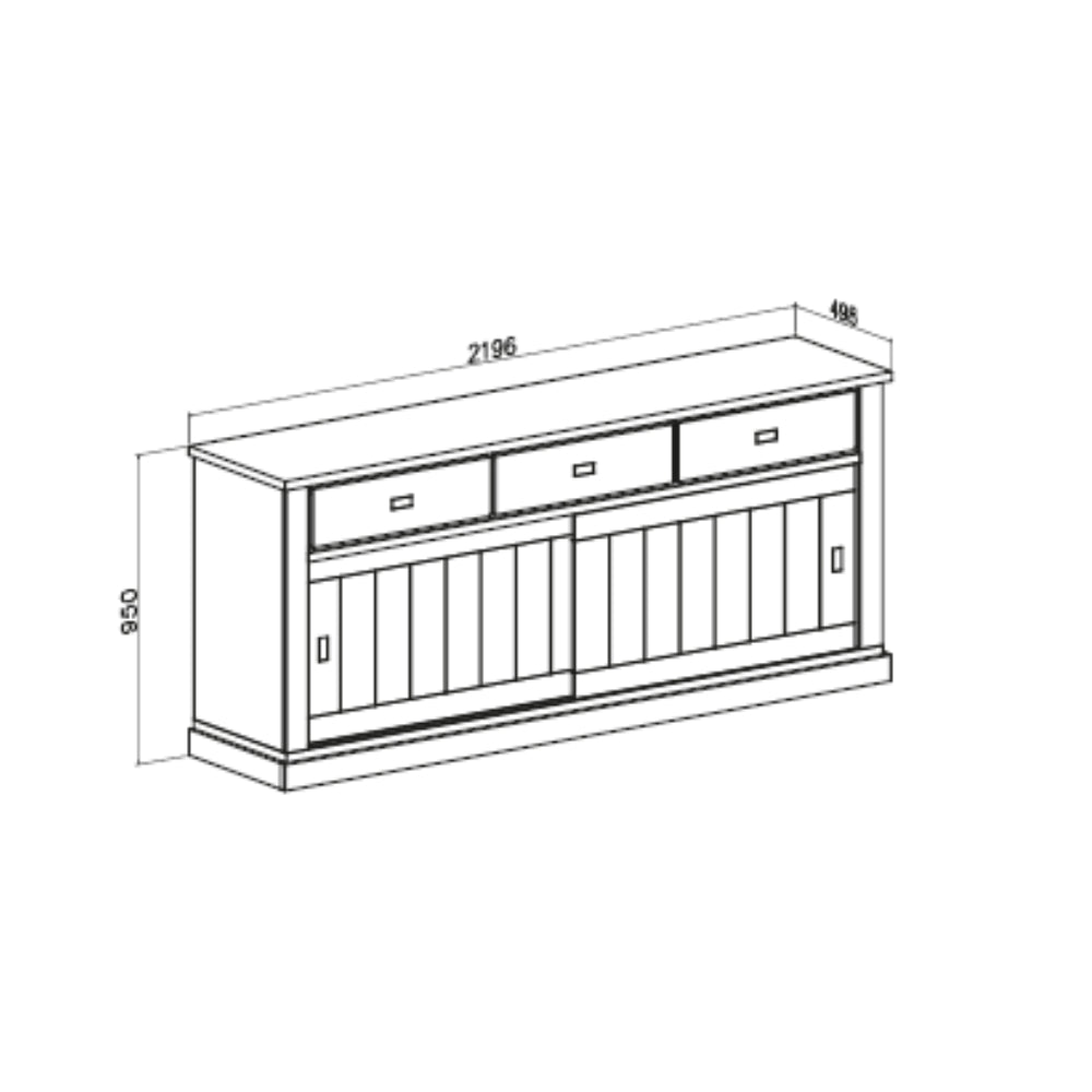 Credenza colore ancona oak con 3 cassetti e 2 ante scorrevoli 219,6x95H cm - Anthony