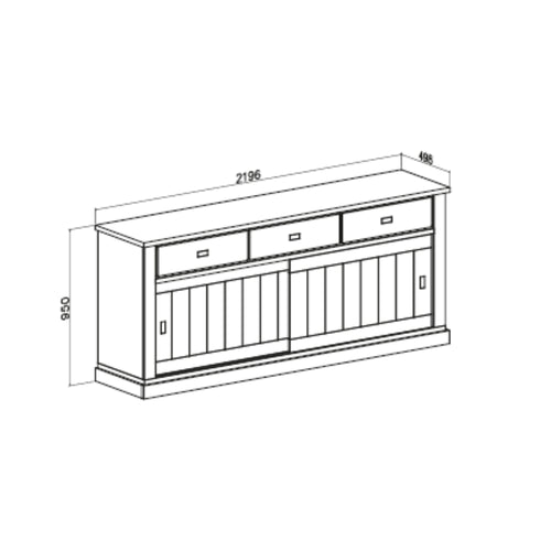 Credenza colore ancona oak con 3 cassetti e 2 ante scorrevoli 219,6x95H cm - Anthony