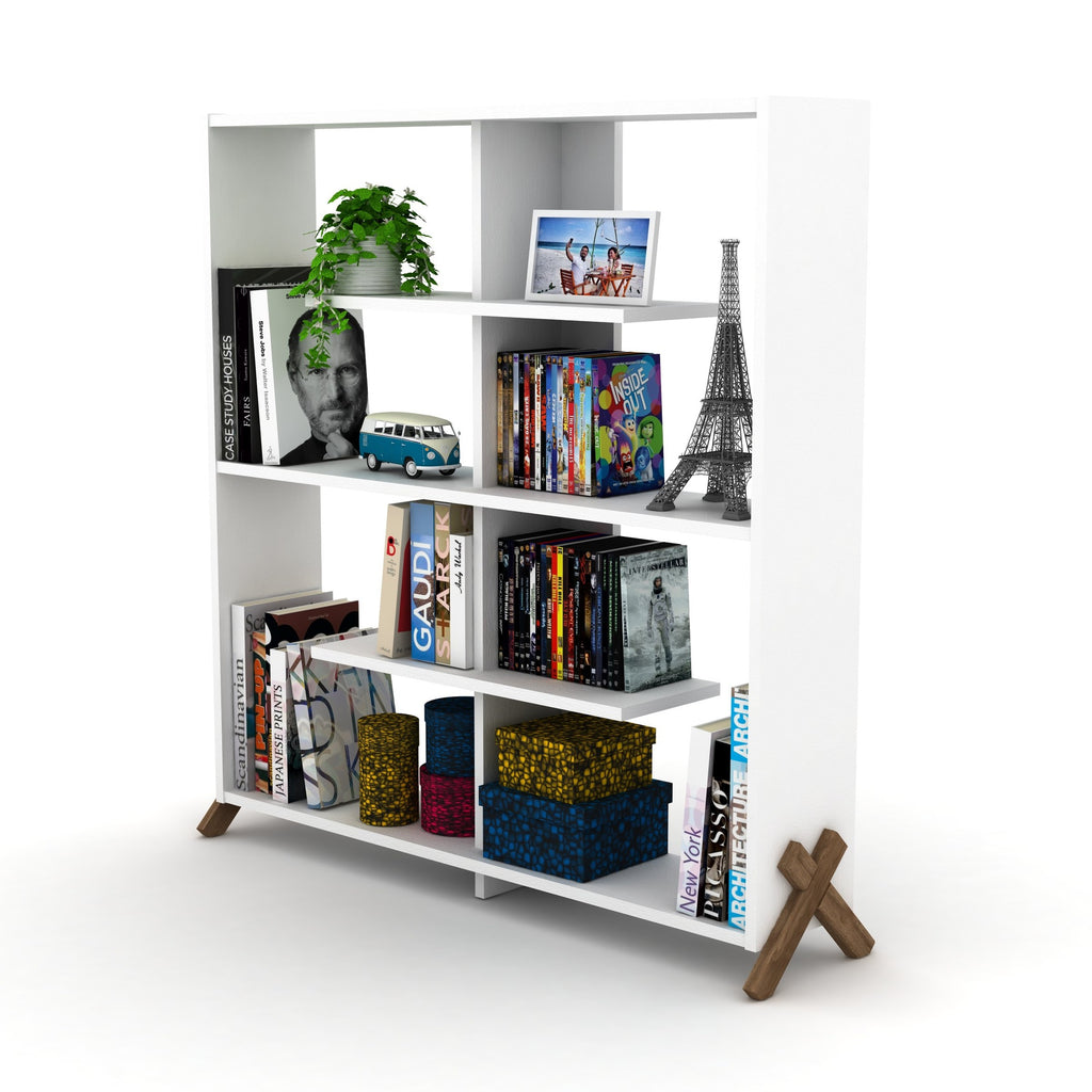 Libreria 113x117h cm colore bianca con piedini a croce - Kipp