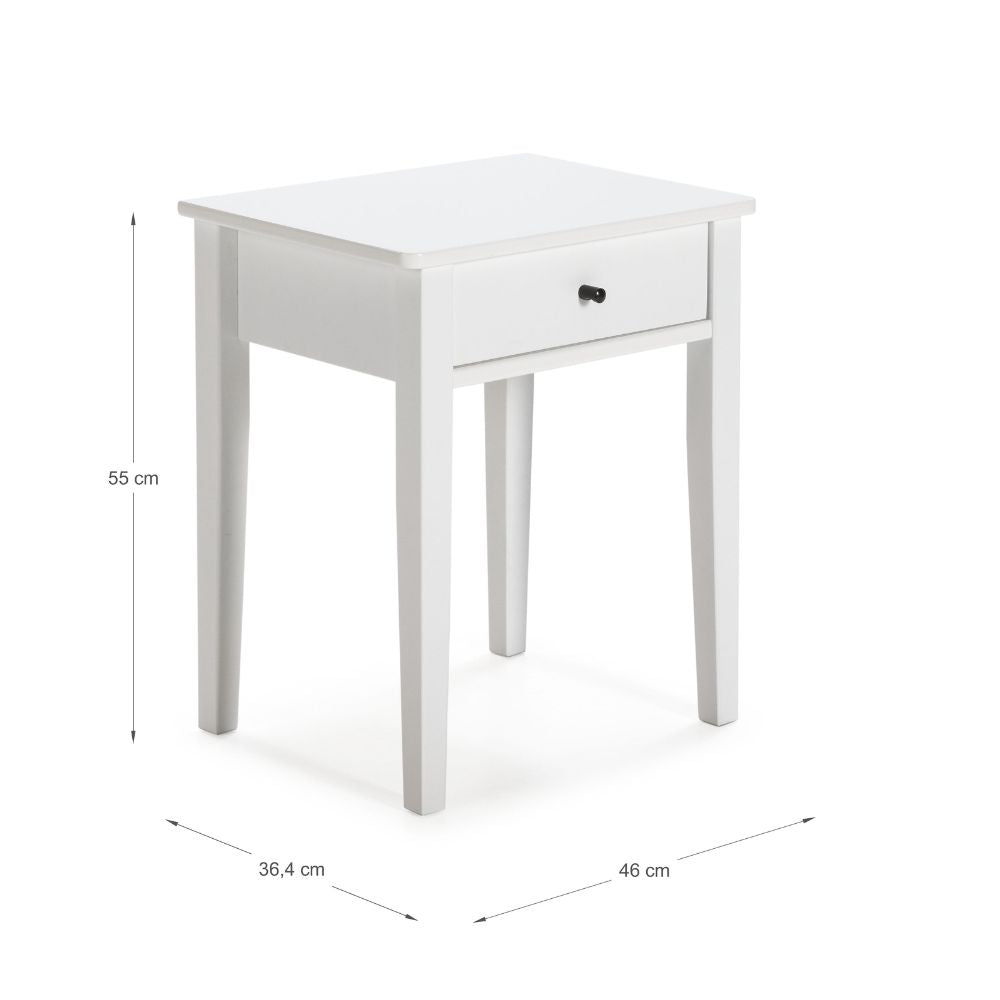 Table de chevet en bois massif avec tiroir couleur blanc 46x55H cm - Bart