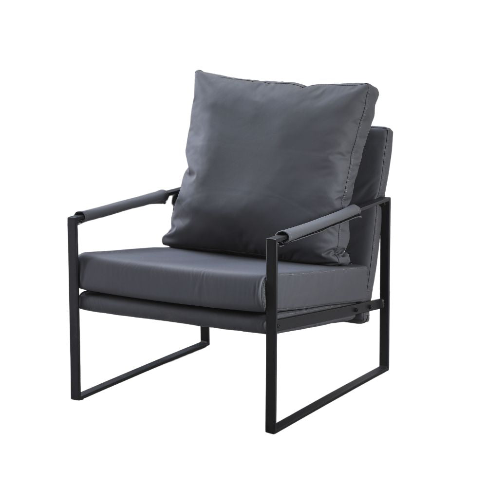 Fauteuil en similicuir gris foncé et structure en métal noir - Gimmy