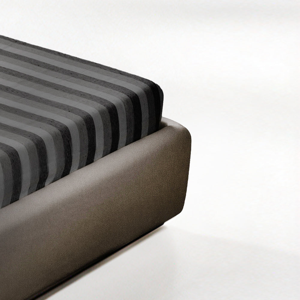 Doppelbett mit Bettkasten und Kopfteil in taupefarbenem Stoff - Neapel