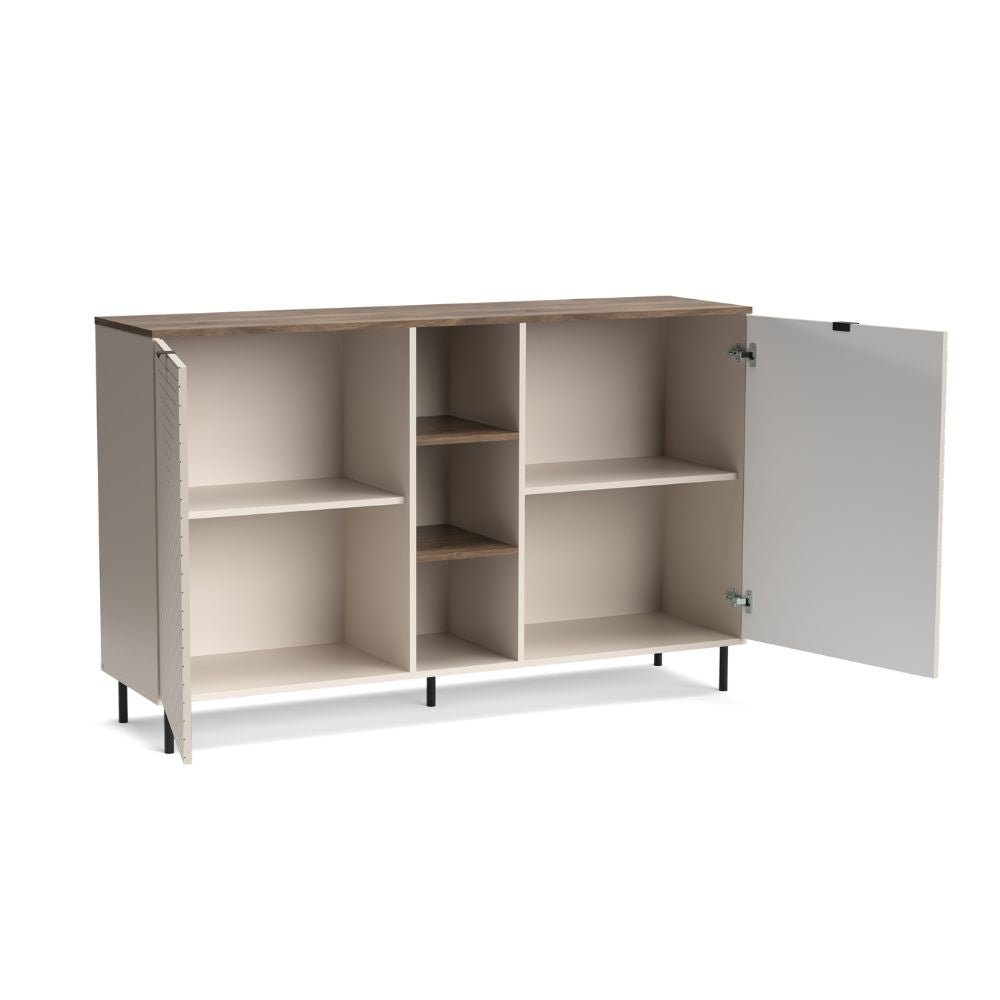 Credenza 2 ante design geometrico e vani a giorno cashmere e rovere Mirage08