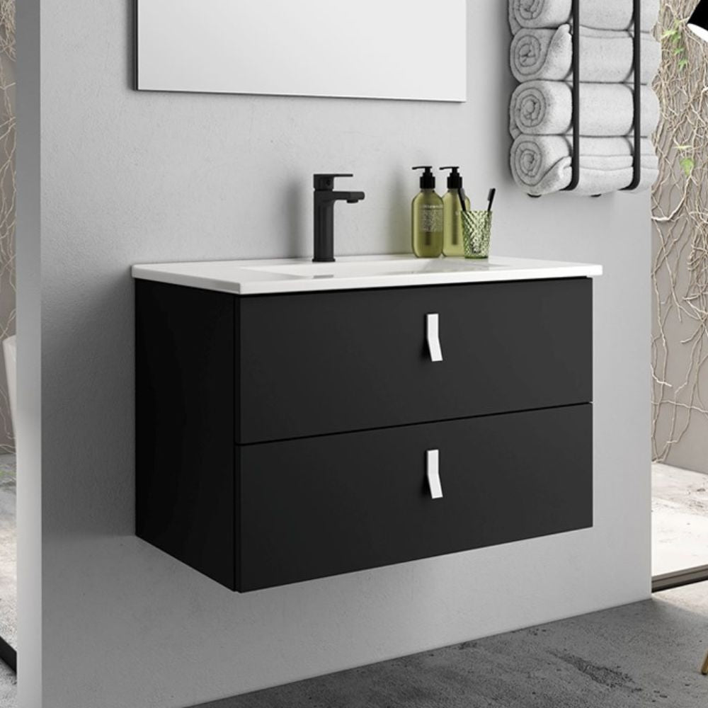 Mobile bagno sospeso con 2 cassetti colore nero 60x45x48H cm - Vitty