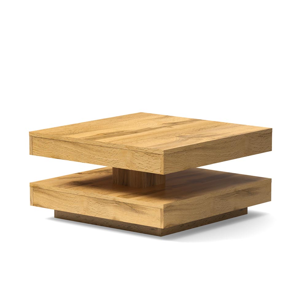 Tavolino da salotto con doppio piano quadrato girevole in rovere wotan 67x67 cm Monolith