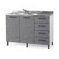 Mobile sottolavello con cassettiera destra e lavello incluso colore cemento 120 cm