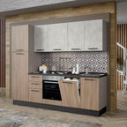 Moderne Küche mit Elektrogeräten 255 cm Nussbaum hell und Spachteloptik – Licola