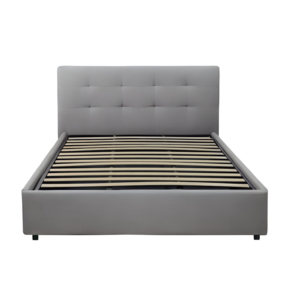Lit une place et demie avec coffre de rangement en tissu gris clair - Ascoli