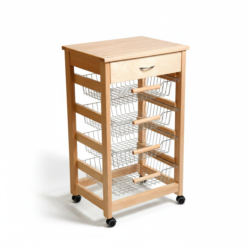 Carrello da cucina cestini estraibili e cassetto color rovere - Vesuvio