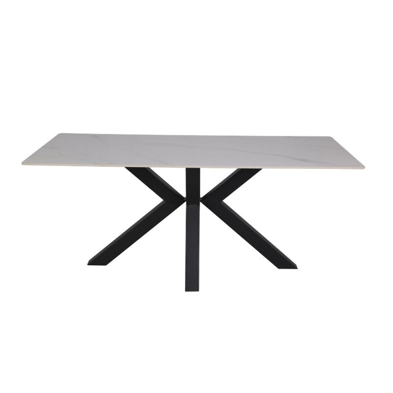 Tavolo con piano ceramica effetto marmo bianco lucido 180x90 cm - Solid