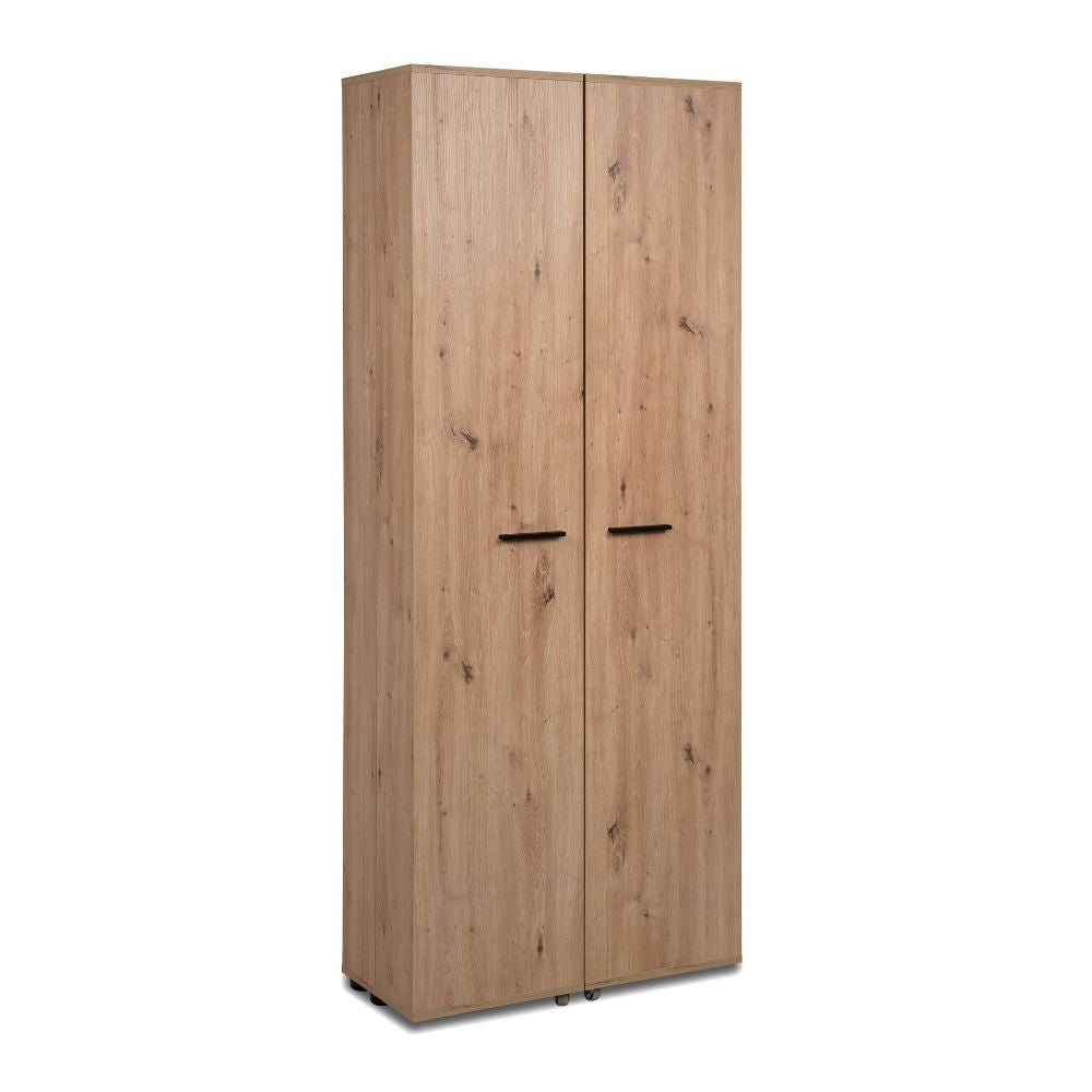 Schuhschrank mit 2 Türen und Fächern in Eichenoptik 74x181H cm - Magika
