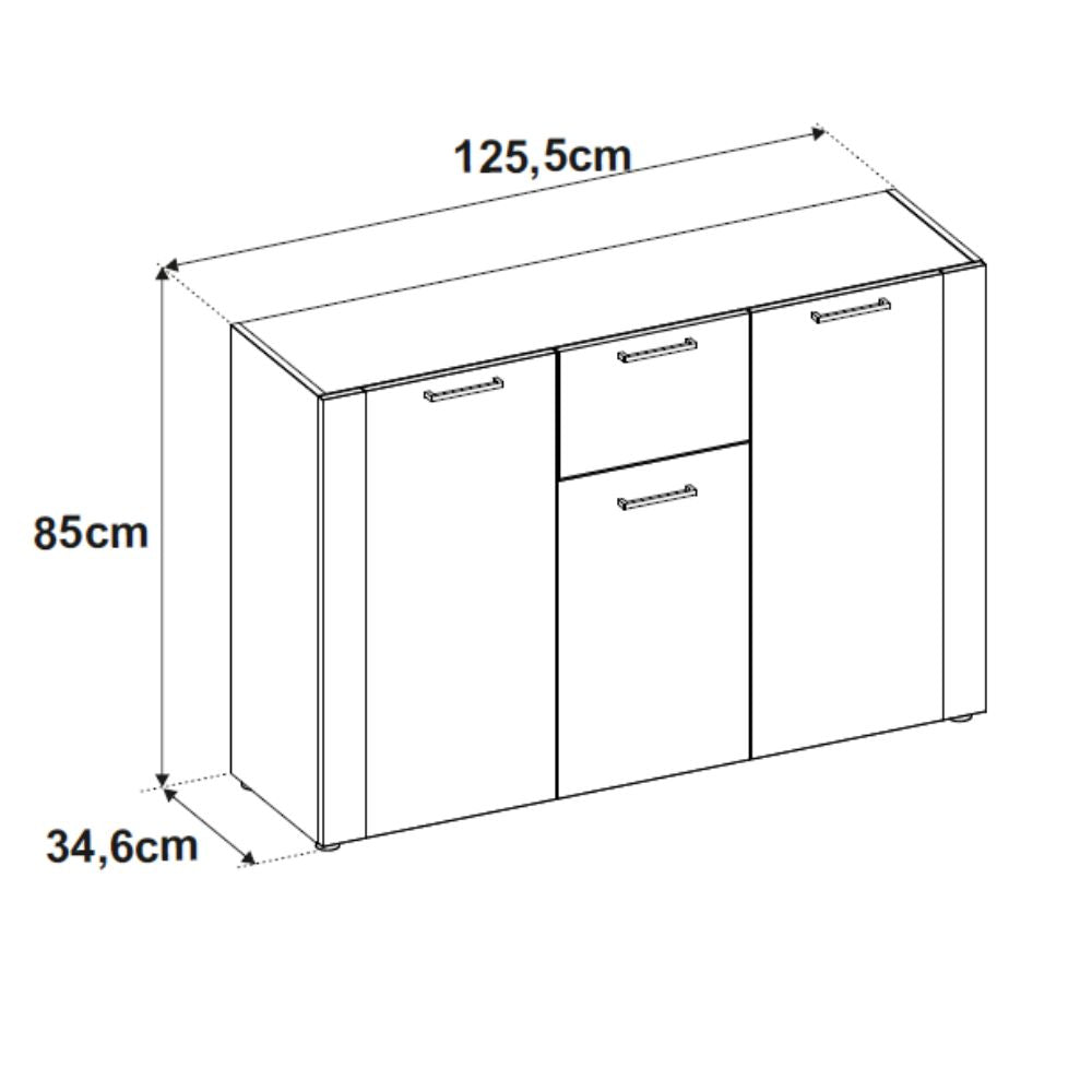 Madia 3 ante e 1 cassetto colore antracite con laterali in rovere artisan Cento01B