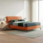 Letto matrimoniale con contenitore e testiera cuciture verticali colore arancio - Aki