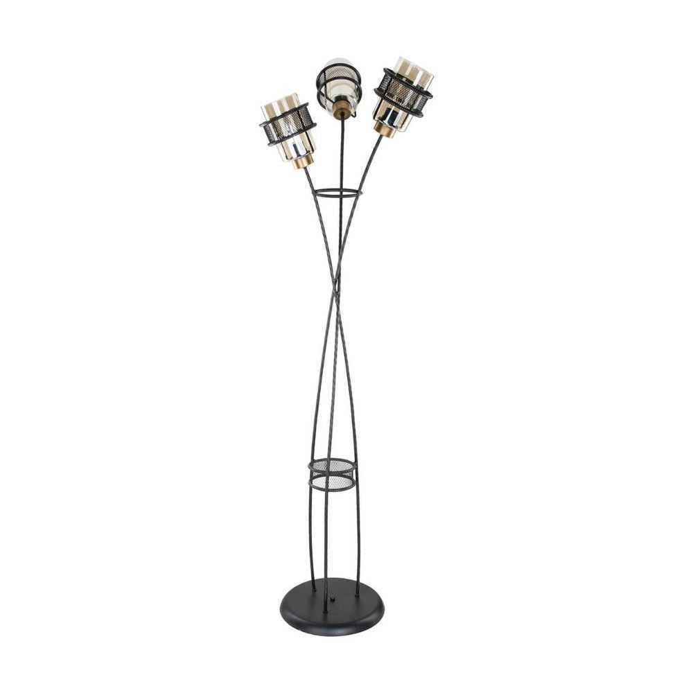 Stehleuchte 160H cm aus geflochtenem Eisen mit 3 Glasleuchten - Grande MDL3812