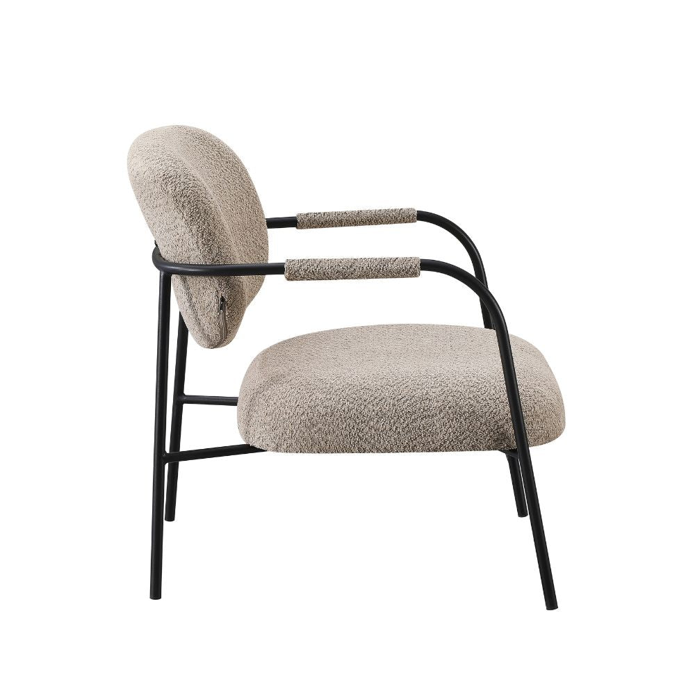 Fauteuil en tissu bouclette et structure en métal Nat tourterelle
