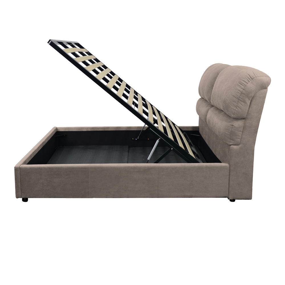 Letto matrimoniale con contenitore in tessuto colore tortora - Sofaback