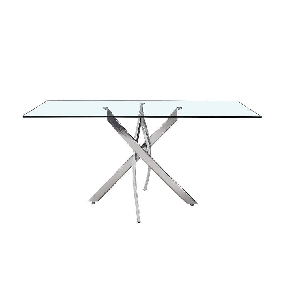 Tavolo 160×90 cm in vetro temperato con gambe incrociate cromate Peyton