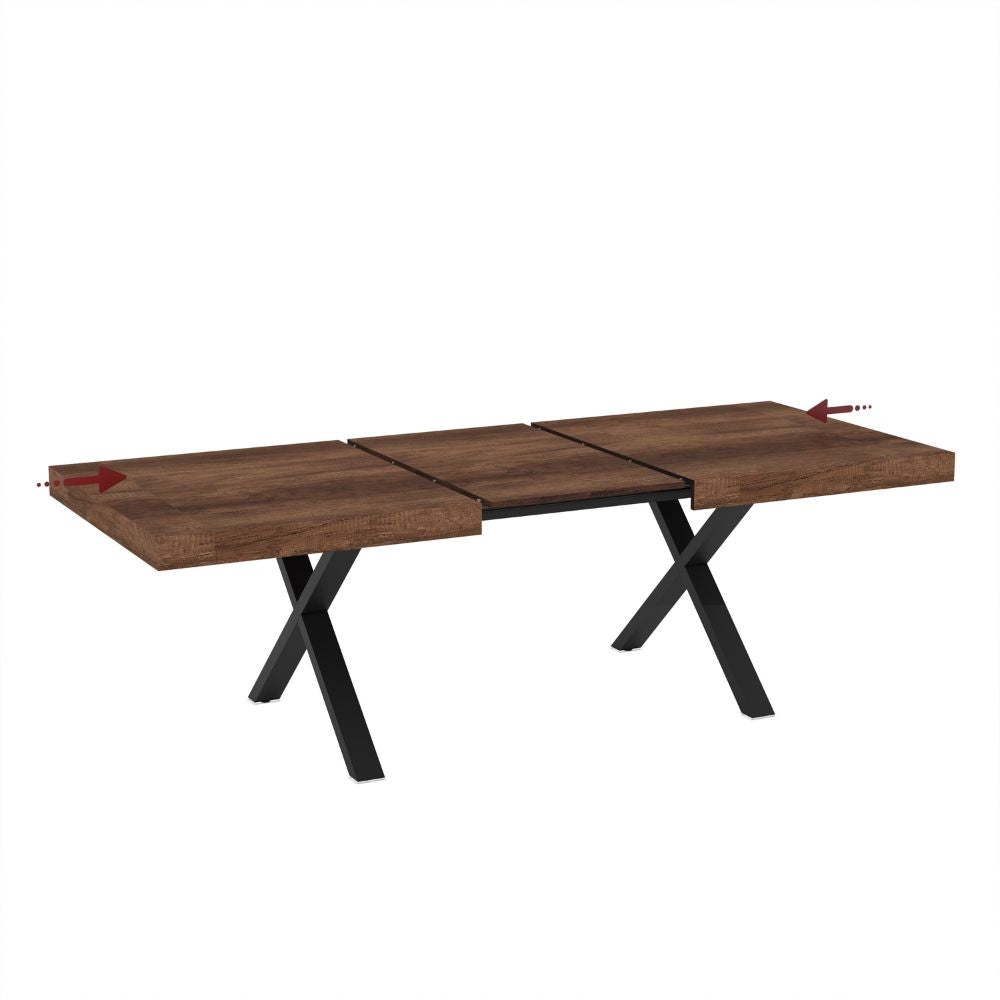 Ausziehbarer Esstisch mit Tischplatte aus Walnuss-MDF und schwarzen Beinen 180x100x76H England