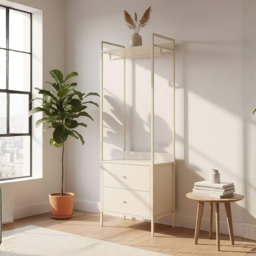 Mobile ingresso con appendiabiti, ripiano superiore e 2 cassetti colore beige Dhaka41A
