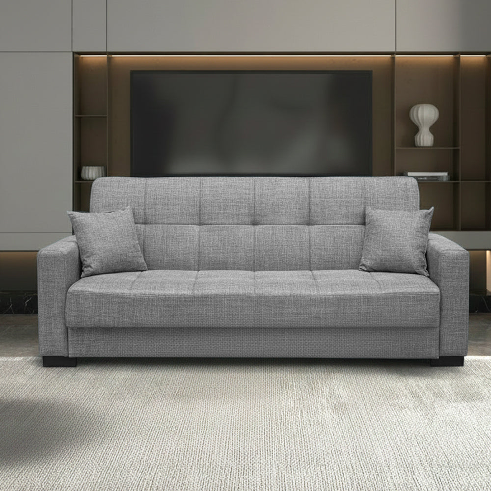 Canapé convertible 3 places coffre tissu gris 225 cm - Malpensa