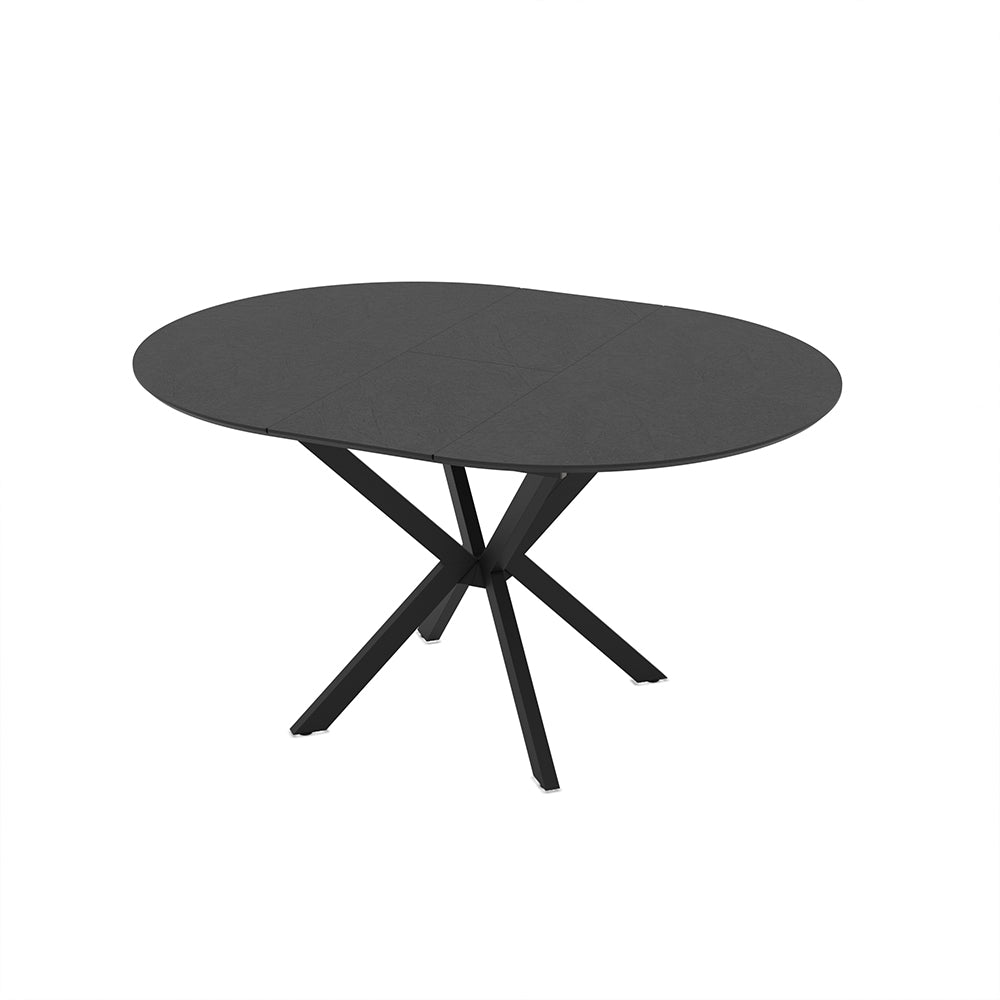 Tavolo rotondo allungabile nero ardesia con gambe nere in metallo 110x110x76H Diano