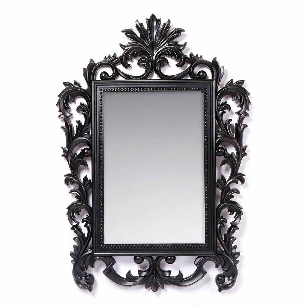 Specchio con cornice intagliata stile barocco in polipropilene colore nero 62x86H cm