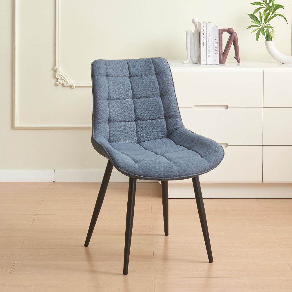 Set 4 sedie in tessuto grigio con trama geometrica e struttura in metallo nero Mika