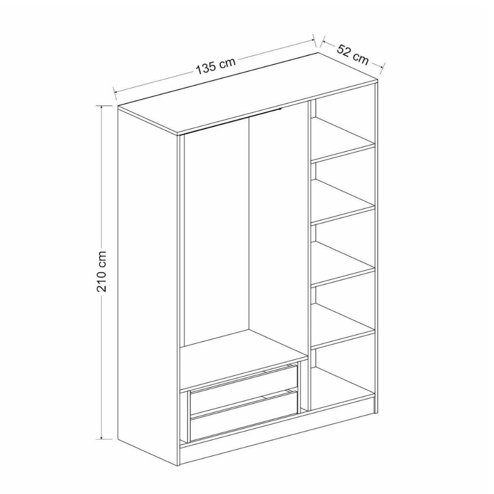 Armadio 3 ante battenti effetto cannettato antracite 135x52x210H Kale