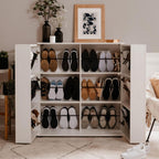Meuble à chaussures 100x110h cm avec 2 portes et 8 étagères coloris blanc - Satos02A