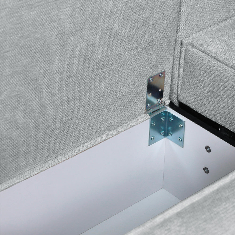 Divano angolare grigio scuro con letto Easy Open, contenitore e penisola reversibile Emily