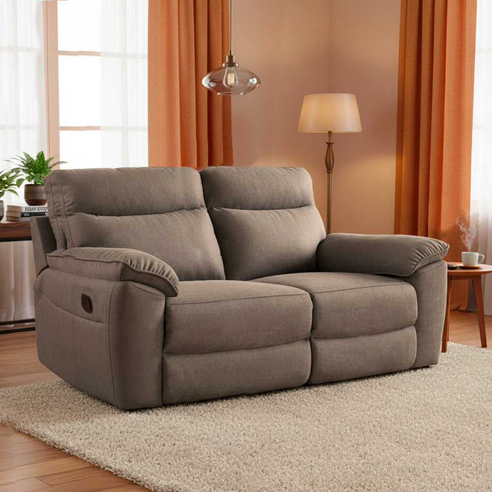Elektrischer 3-Sitzer-Relaxsofa, Stoff Barrel21 Taupe Boston 200x100x102H