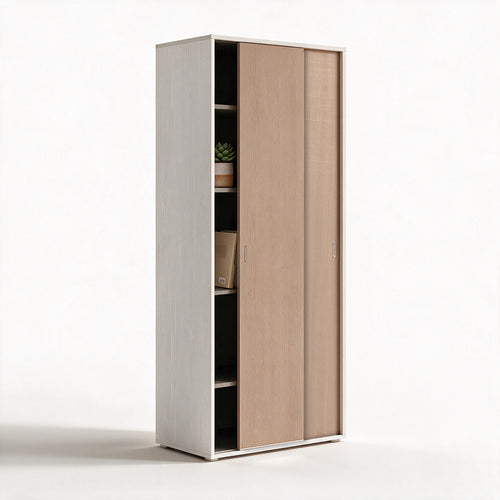 Armoire deux portes coulissantes avec étagères coloris blanc frêne et orme 90x212H cm