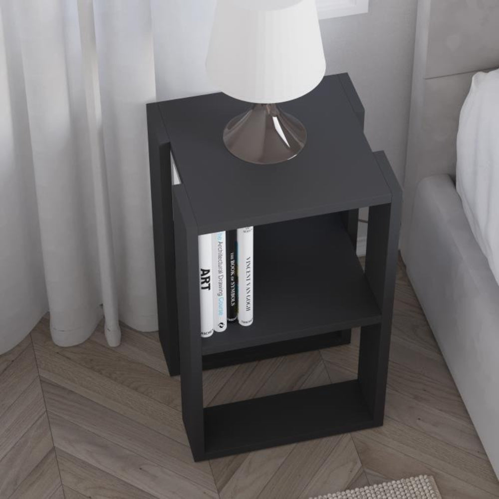 Table de chevet à deux étagères anthracite 34x55H cm - Lonie