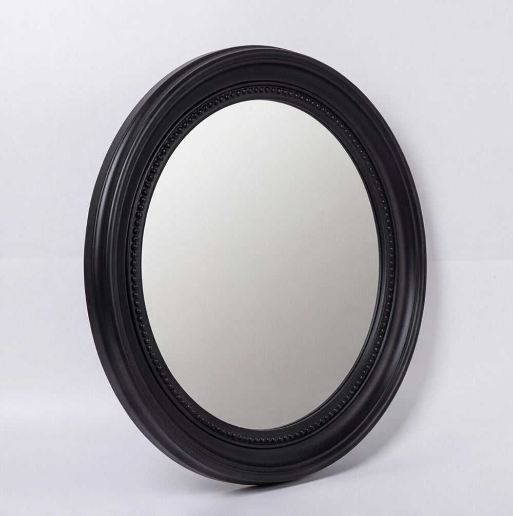 Specchio decorativo rotondo da parete 45x45 cm nero con bordo interno perlinato MR512