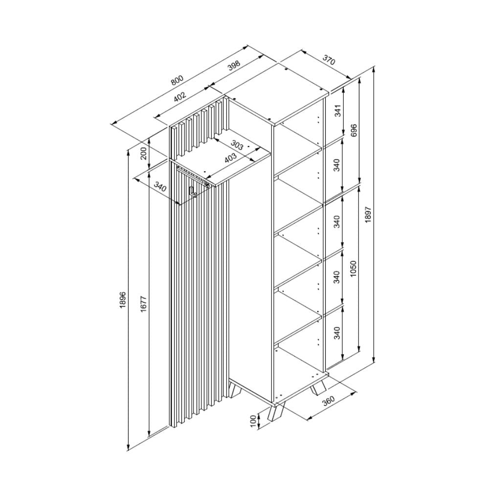 Mobile ingresso con frontale cannettato e anta a tutto specchio colore quercia e antracite 80x190H cm - Medan4