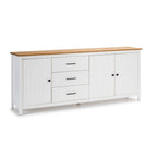 Buffet en bois massif avec 3 portes et 3 tiroirs coloris blanc et pin 191x40x80H cm - Vanda