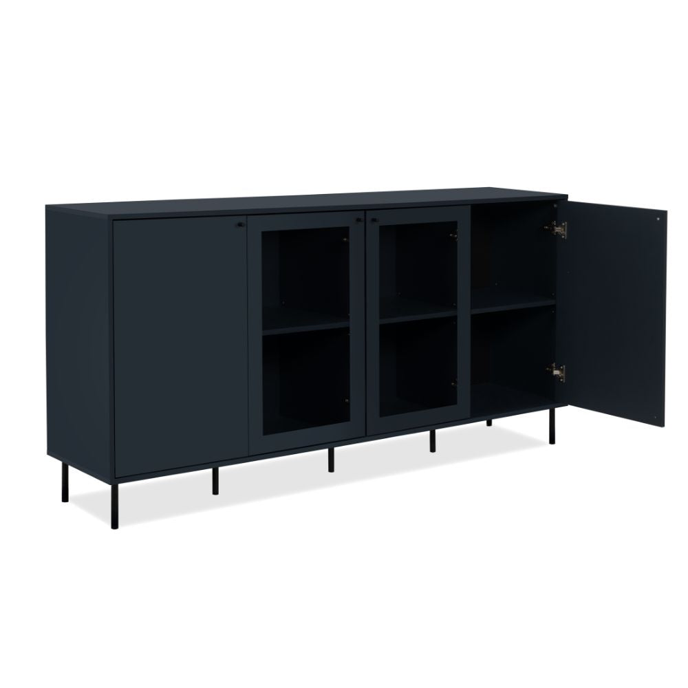 Credenza moderna 180cm con ante in vetro e ripiani colore blue navy - Caracas