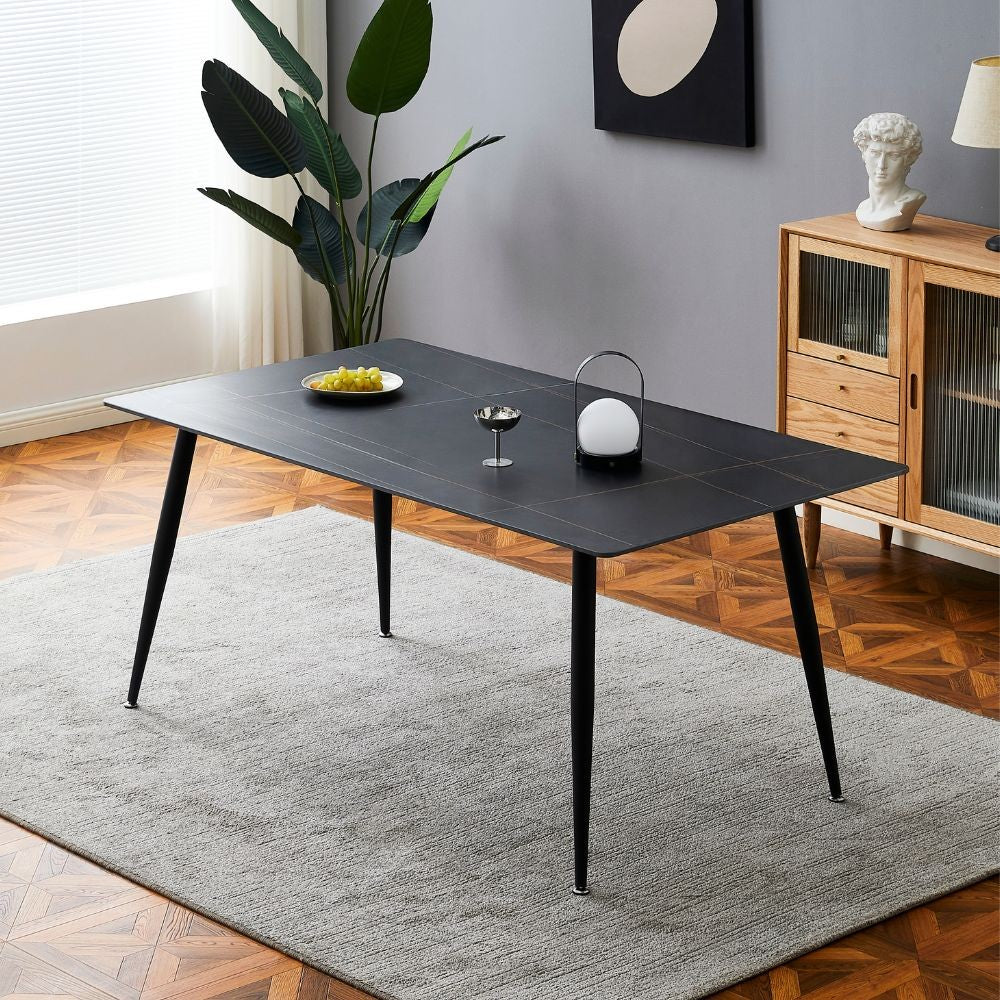 Tavolo con top in ceramica effetto marmo nero opaco 140x80 cm - Mila