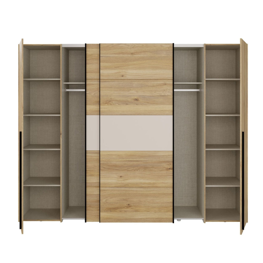 Armadio 2 ante scorrevoli e 2 battenti rovere e cashmere 270x61x210 Callia
