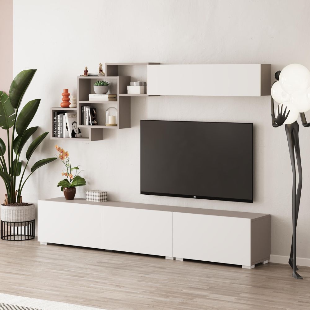Parete attrezzata colore bianco e tortora 210x35x39H Free
