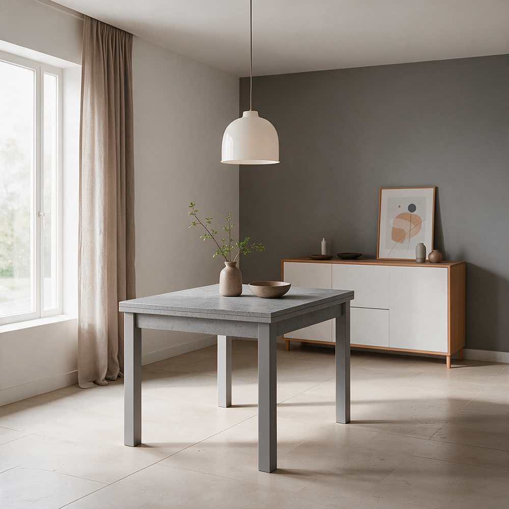 Ausziehbarer quadratischer Tisch, Zementfarben, 90x90 cm - Florenz