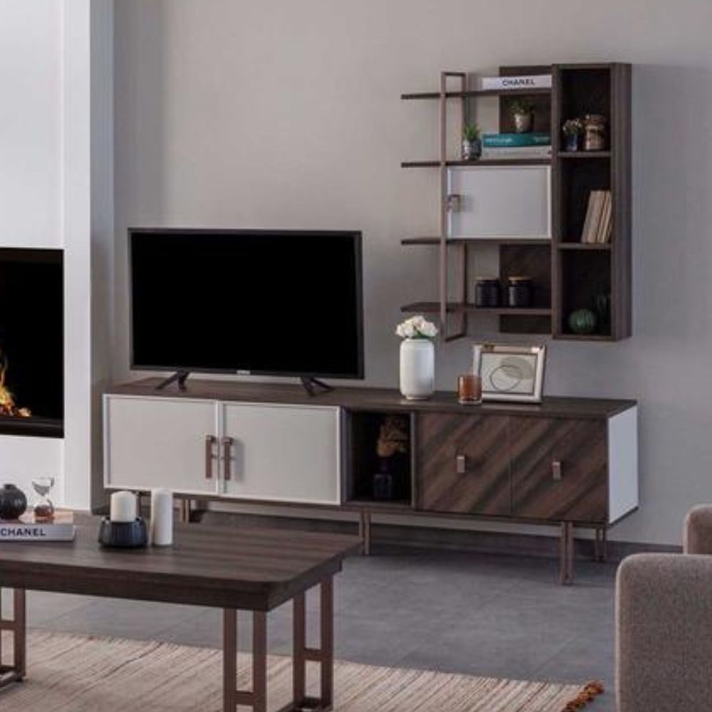Mobile porta TV con ante finitura Mozambik spatolato 195x60H cm - Merlin