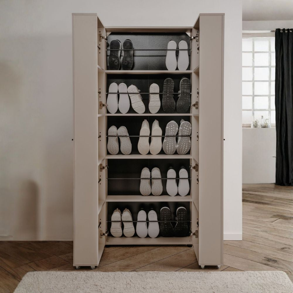 Meuble à chaussures 2 portes avec compartiments coloris cachemire 74x181H cm - Magika