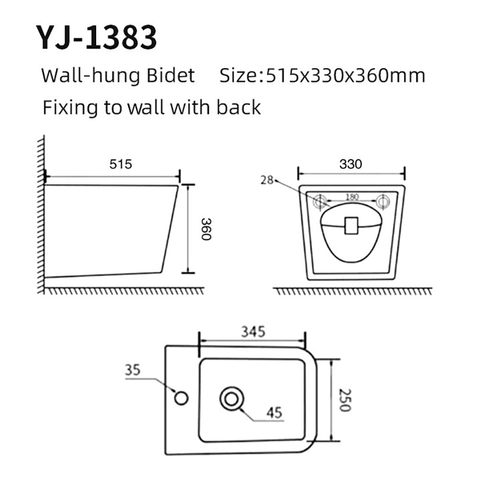 Bidet sospeso in ceramica bianco lucido YJ-1383