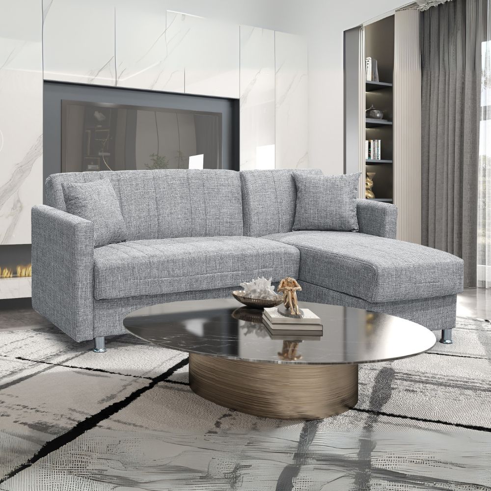 Divano letto con penisola contenitore reversibile tessuto grigio 200x134x80H Oasis