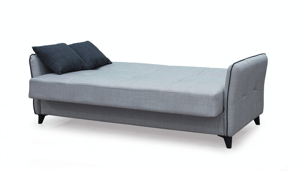 Divano letto 3 posti con contenitore e cuscini 210 cm grigio - Panama