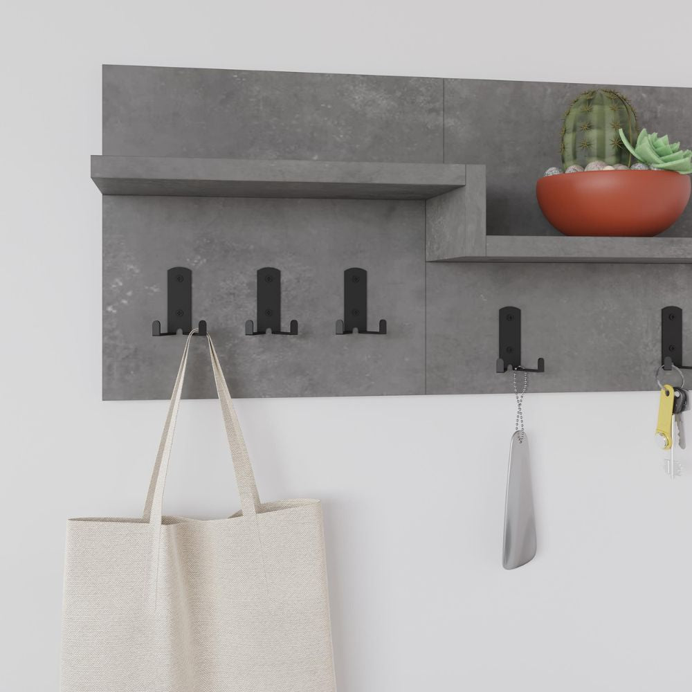Appendiabiti a muro con mensole e 5 ganci Harmon colore retro grey