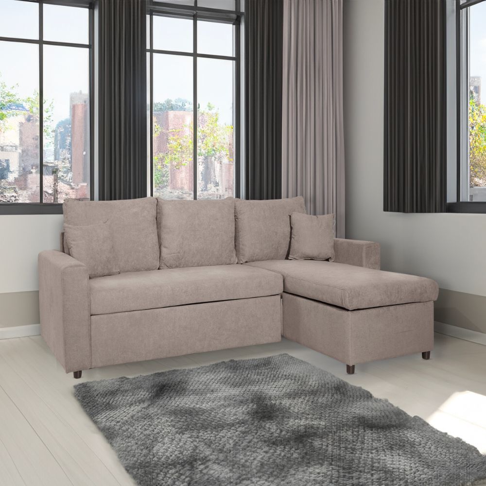 Divano con penisola reversibile funzione letto tessuto tortora 225x148x81H Golf